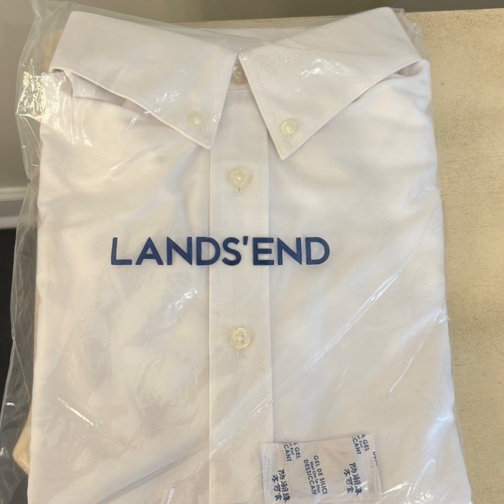 New! Boys white Lands End long sleeve button down shirt